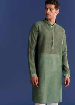 Green Kurta Jacket Set With Floral And Vine Prints