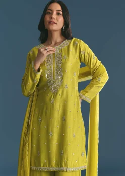 Green Kurta Palazzo Set With Sequins Embroidery