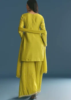 Green Kurta Palazzo Set With Sequins Embroidery