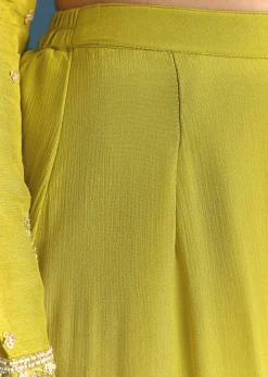 Green Kurta Palazzo Set With Sequins Embroidery
