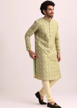Green Kurta Set With Foil Print