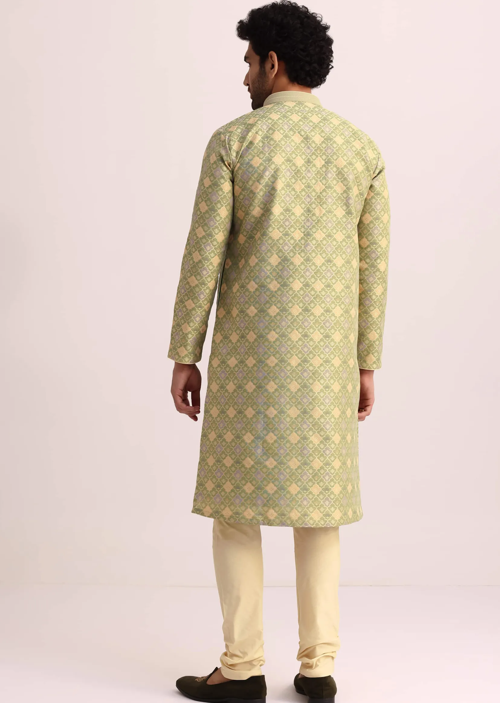 Green Kurta Set With Foil Print