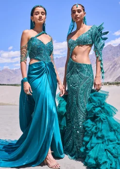 Green Mermaid Style Heavy Embroidered Skirt Set