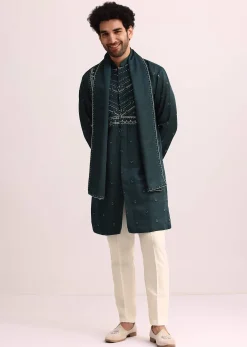 Green Mirror Embellished Kurta Set With Dupatta