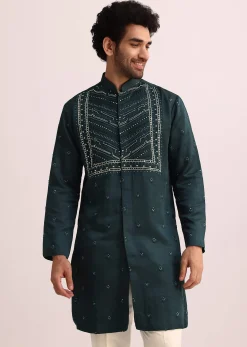 Green Mirror Embellished Kurta Set With Dupatta