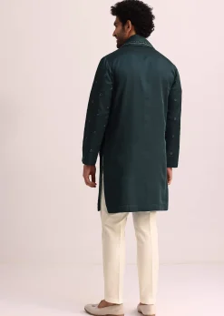 Green Mirror Embellished Kurta Set With Dupatta
