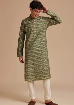 Green Muslin Mughal Printed Kurta Set