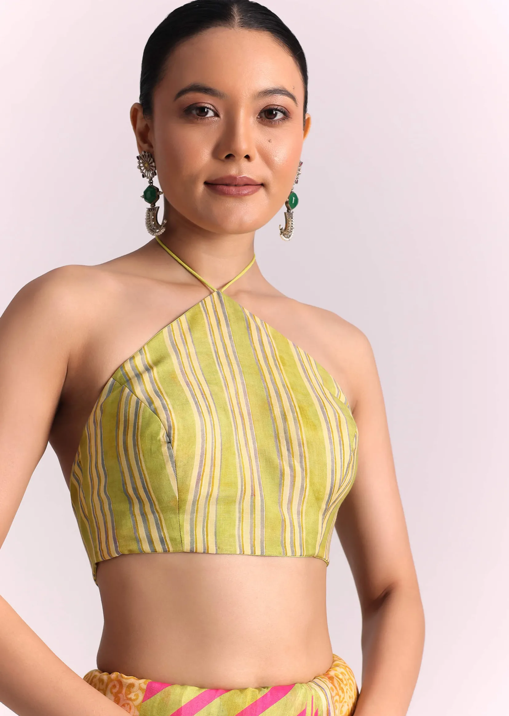 Green Muslin Printed Saree with Mirror Work