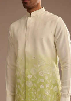 Green Ombre Kurta Jacket Set with Resham Work