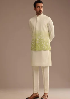 Green Ombre Kurta Jacket Set with Resham Work