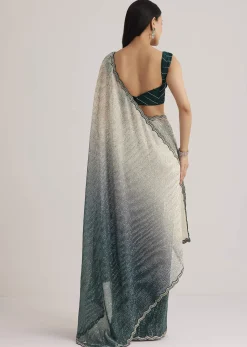 Green Ombre Saree With Sequins And Scallop Embroidery