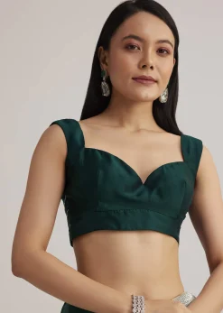 Green Ombre Saree With Sequins And Scallop Embroidery