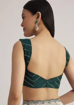 Green Ombre Saree With Sequins And Scallop Embroidery