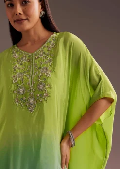 Green Ombre Zardosi Crepe Kaftan Kurta Dhoti Set