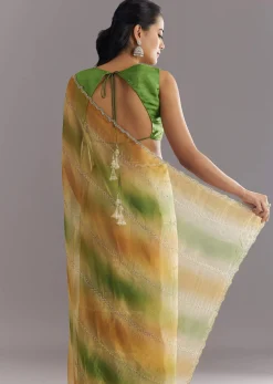 Green Orange Shaded Soft Organza Saree With Cutdana Embroidery And Stone Embellishment