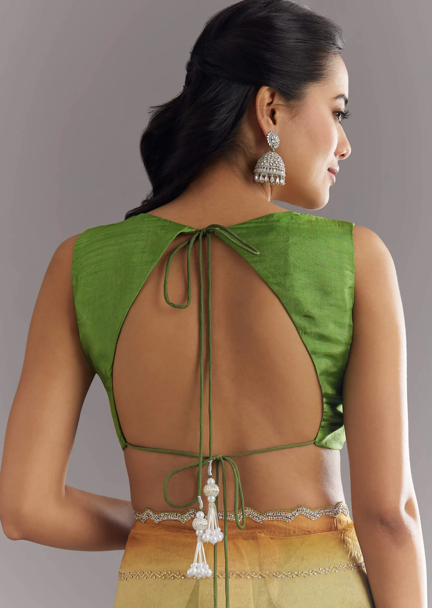 Green Orange Shaded Soft Organza Saree With Cutdana Embroidery And Stone Embellishment