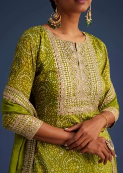 Green Organza Bandhani Print Palazzo Set