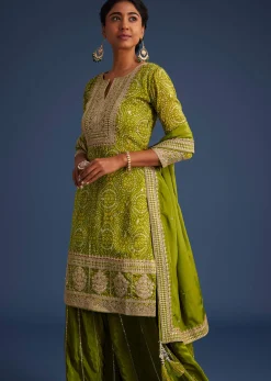 Green Organza Bandhani Print Palazzo Set