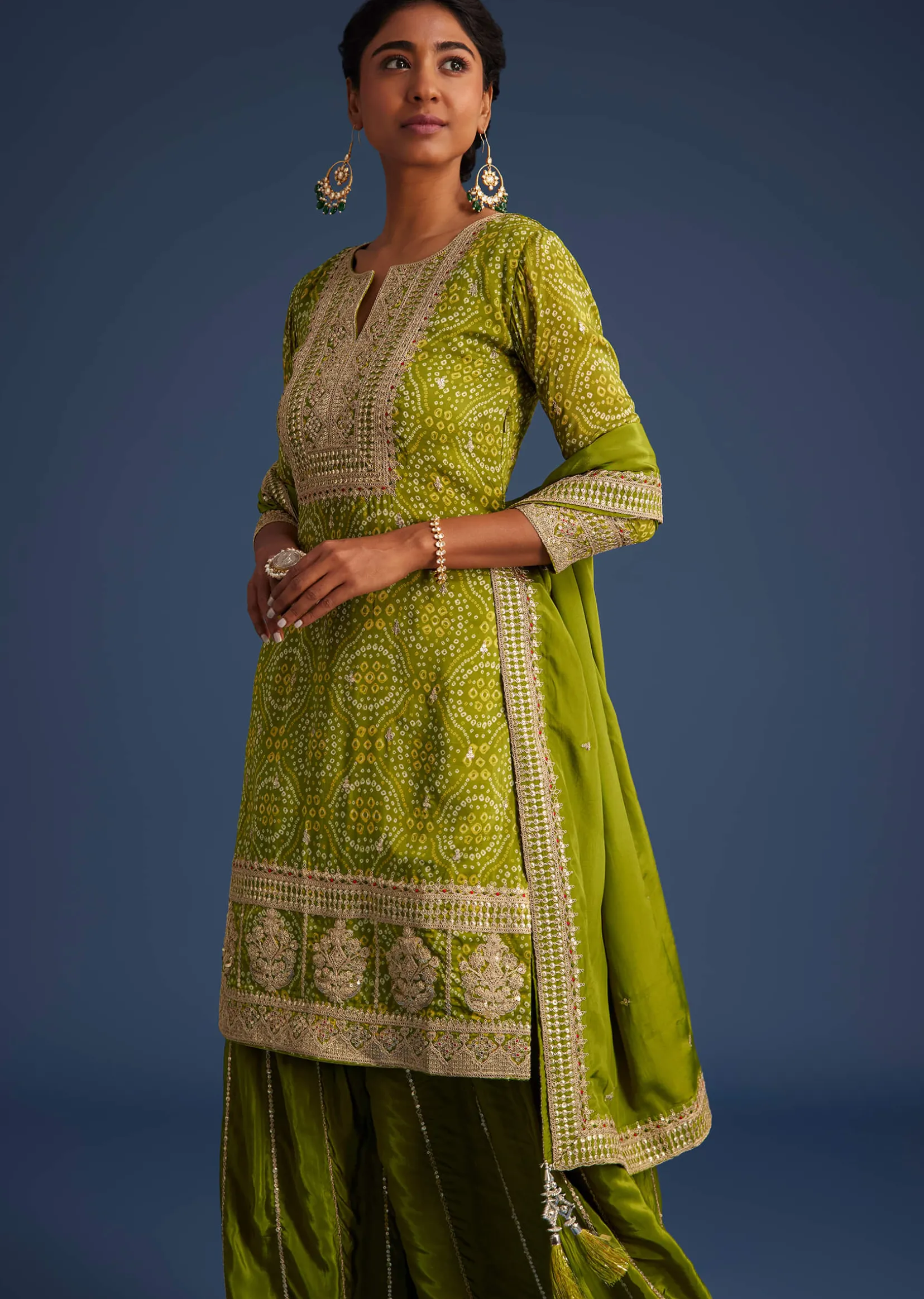 Green Organza Bandhani Print Palazzo Set