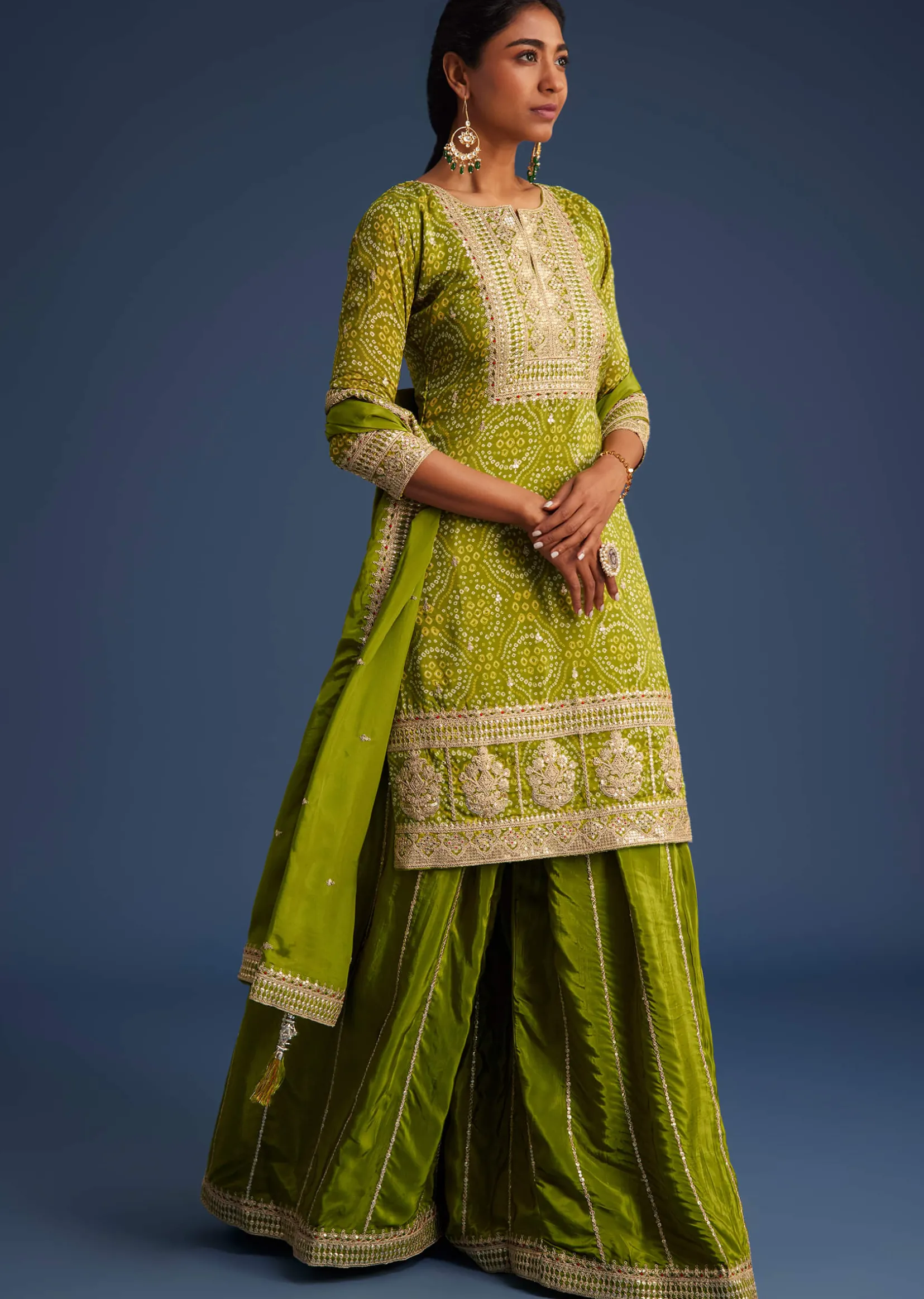 Green Organza Bandhani Print Palazzo Set