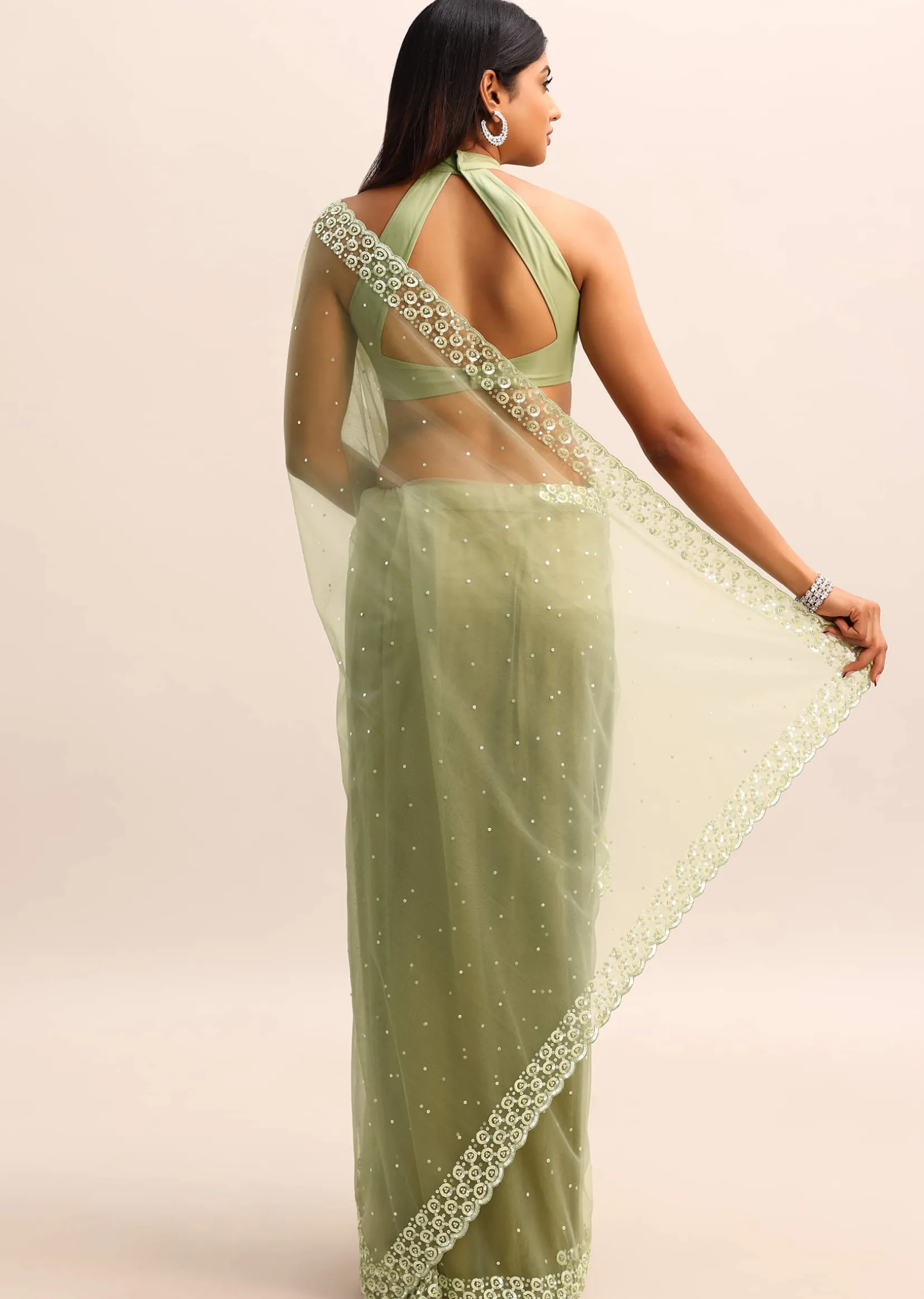 Green Organza Cutdana Saree With Unstitched Blouse