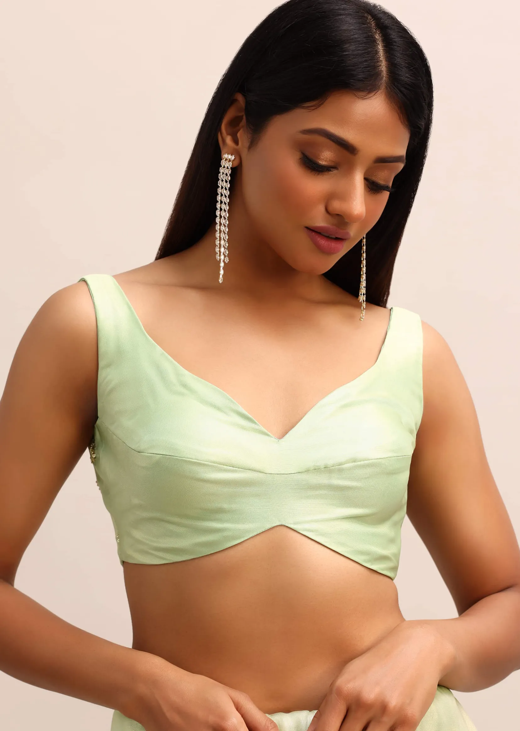 Green Organza Tissue Saree With Unstitched Blouse