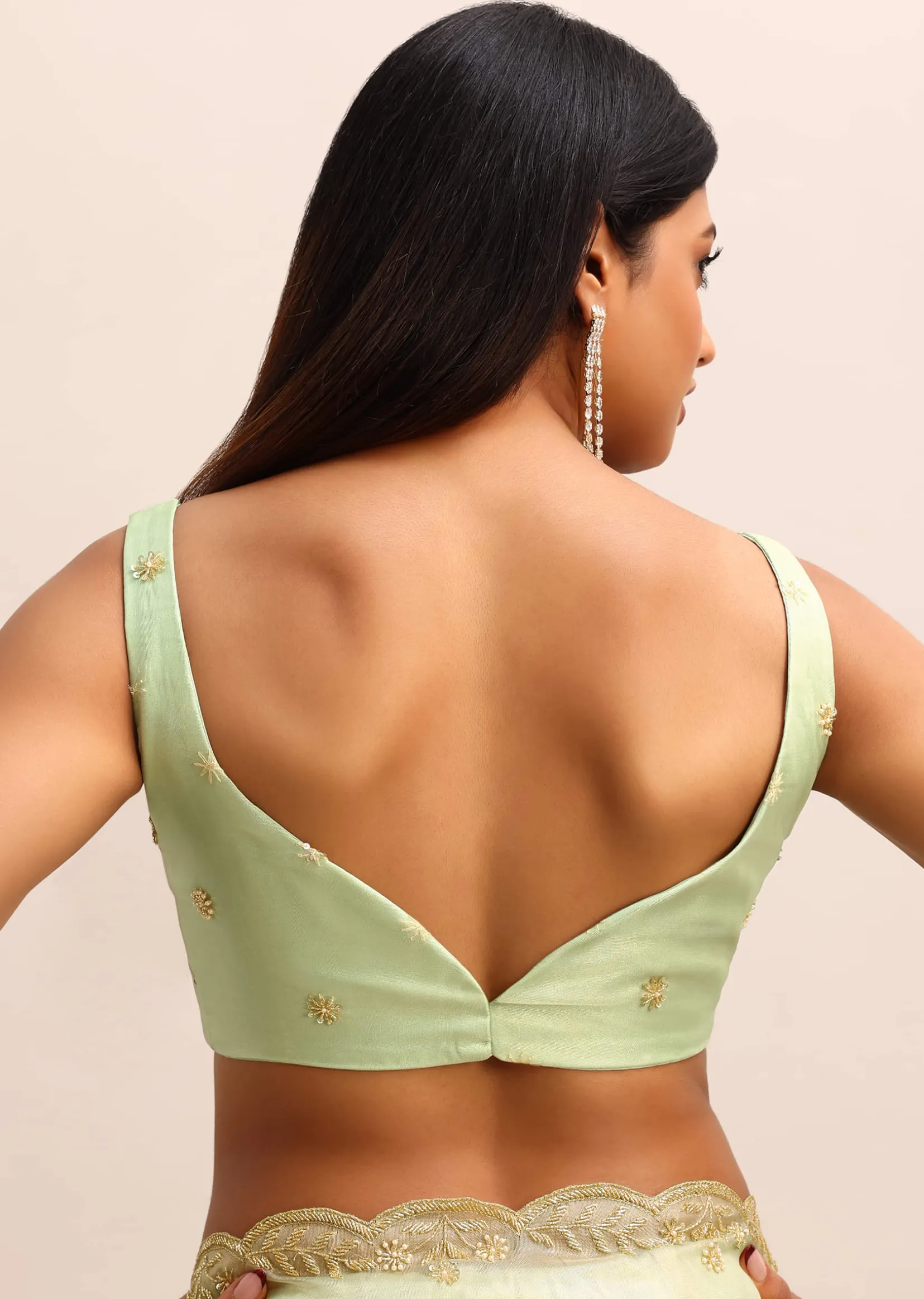 Green Organza Tissue Saree With Unstitched Blouse