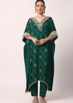 Green Pant Set With Gota Embroidered Kaftan Kurta