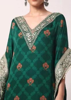 Green Pant Set With Gota Embroidered Kaftan Kurta
