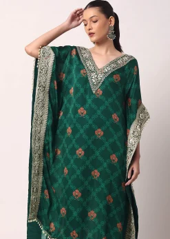 Green Pant Set With Gota Embroidered Kaftan Kurta