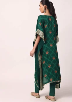 Green Pant Set With Gota Embroidered Kaftan Kurta