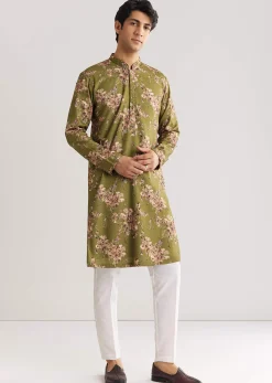 Green Pashmina Kurta Set With Sequin And Beaded Embroidery