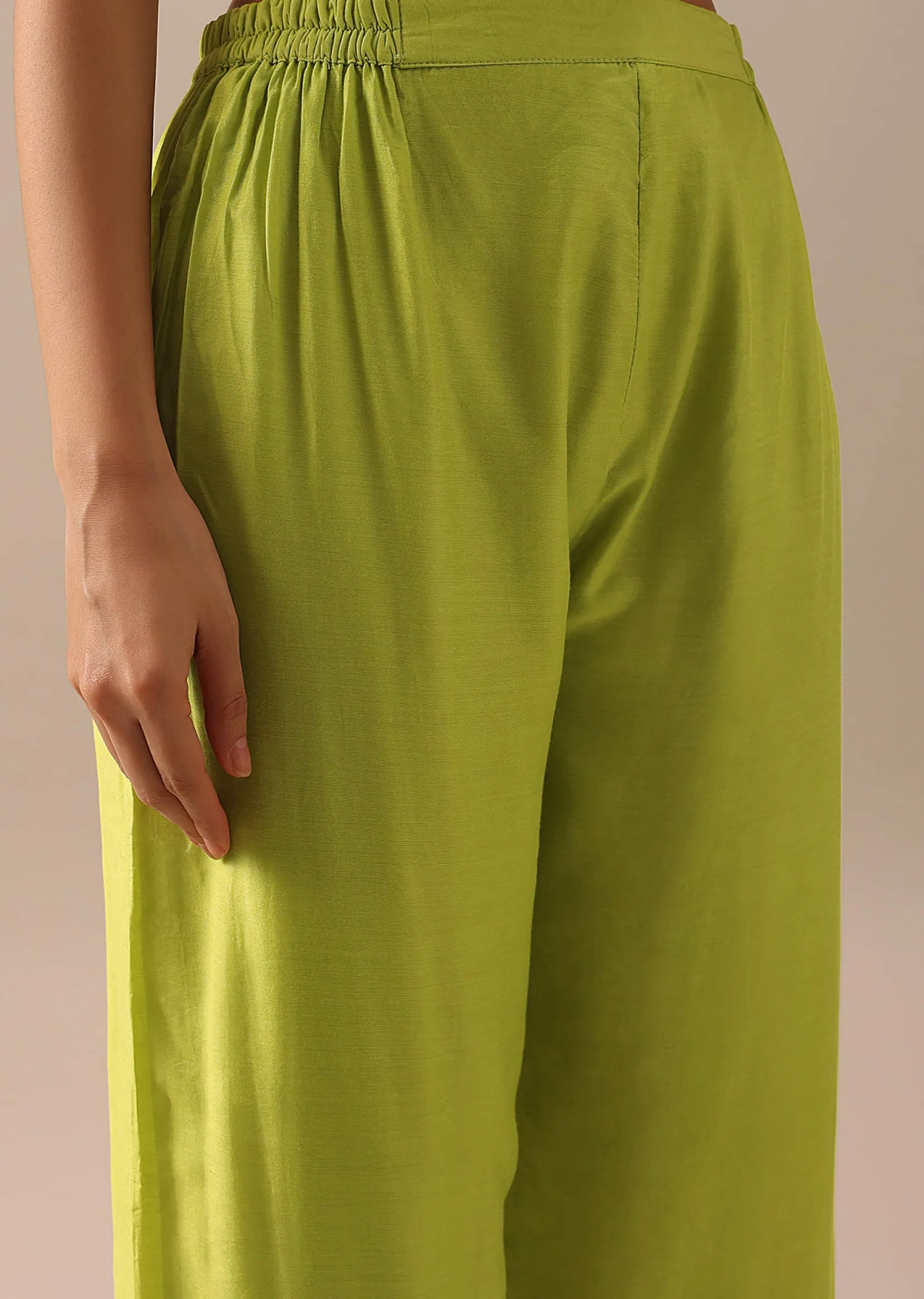 Green Pintuck Kurta Set with Organza Dupatta
