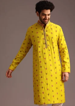Green Print Silk Kurta And Pyjama