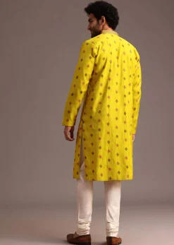 Green Print Silk Kurta And Pyjama