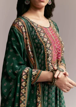 Green Printed Anarkali Set