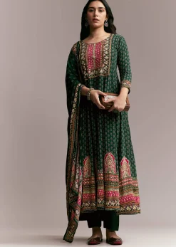 Green Printed Anarkali Set
