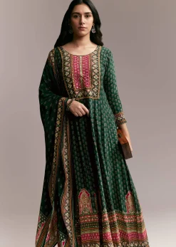 Green Printed Anarkali Set