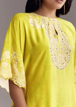 Green Printed Co-Ord Set With Mirror Work