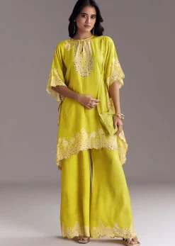 Green Printed Co-Ord Set With Mirror Work