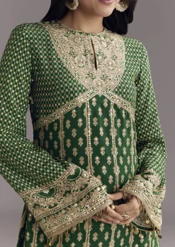 Green Printed Crepe Dhoti Set With Keyhole Neck
