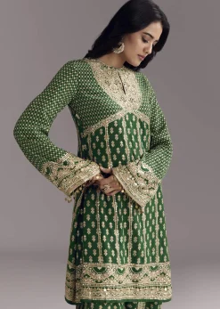 Green Printed Crepe Dhoti Set With Keyhole Neck