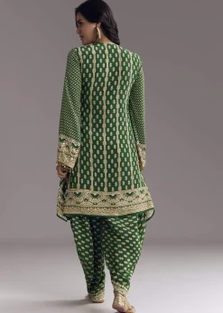 Green Printed Crepe Dhoti Set With Keyhole Neck
