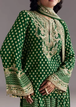 Green Printed Crepe Palazzo Set With Dupatta