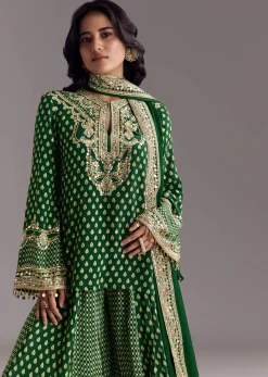 Green Printed Crepe Palazzo Set With Dupatta