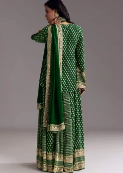 Green Printed Crepe Palazzo Set With Dupatta