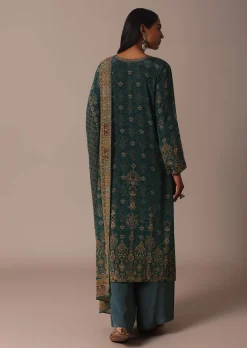 Green Printed Crepe With Stone Work Kurta Palazzo Set