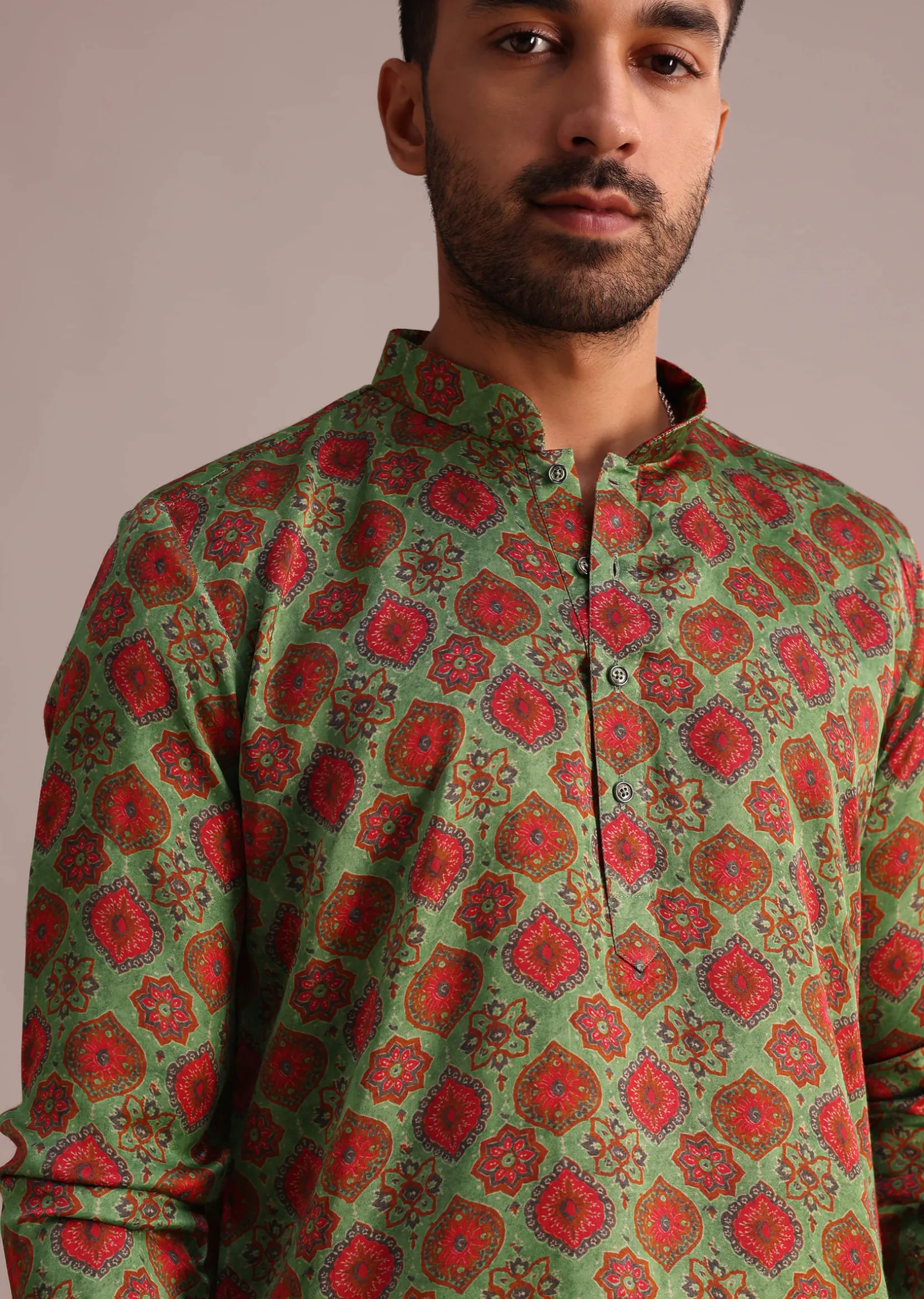 Green Printed Kurta And Pant