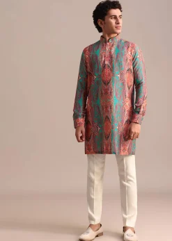 Green Printed Kurta For Men