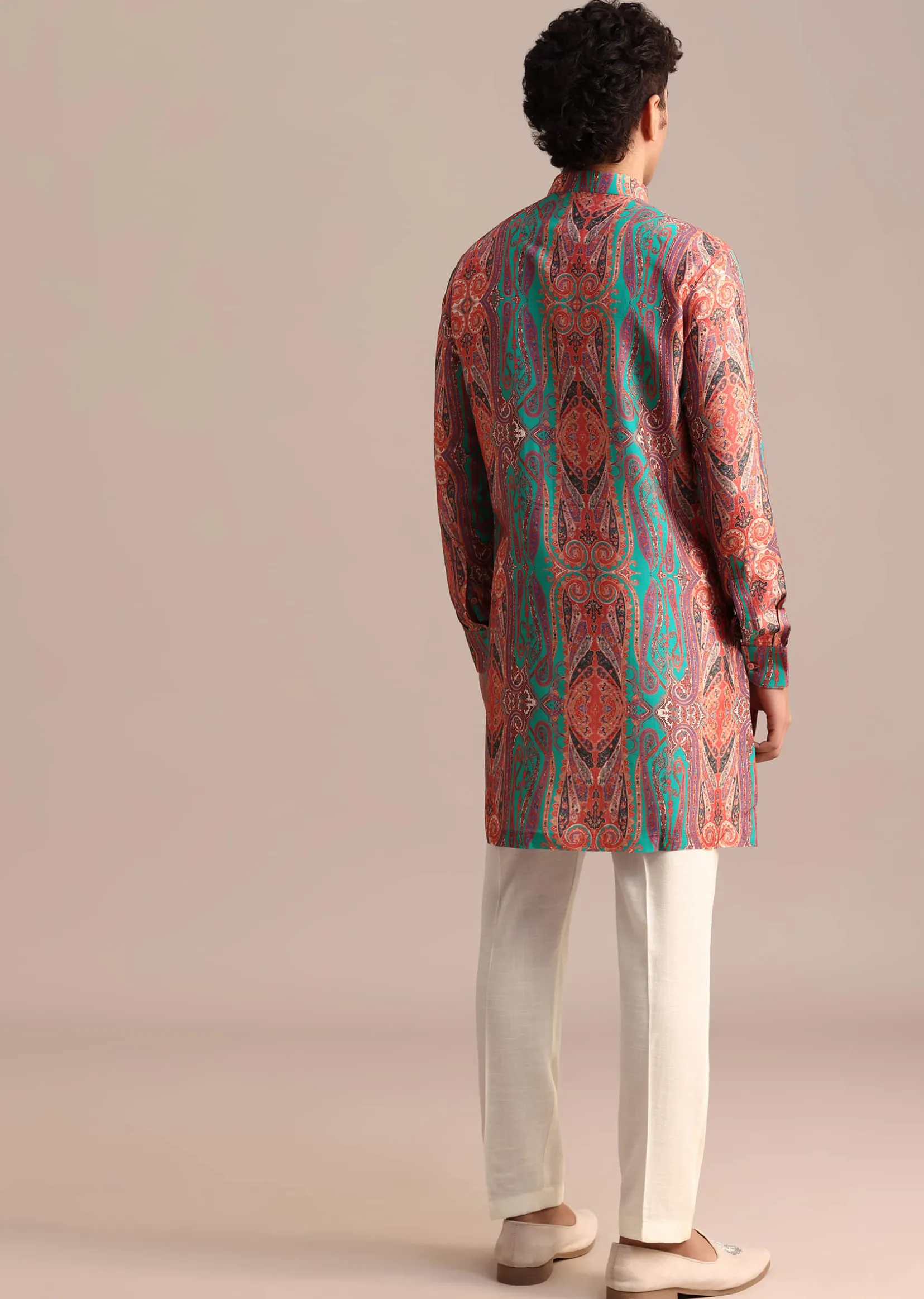Green Printed Kurta For Men